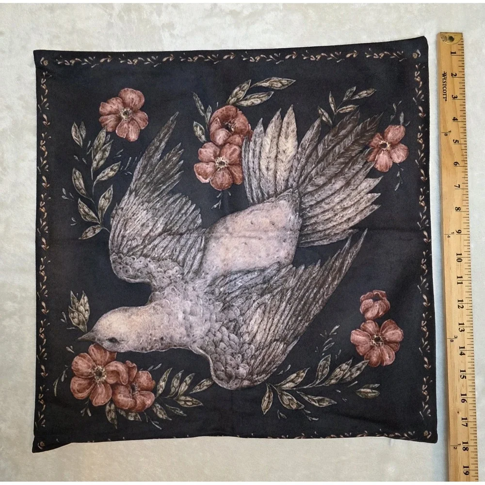 Dove & Lamb Dark Floral Print Pillow Covers Set 18x18 Black Zip Old World Cotage